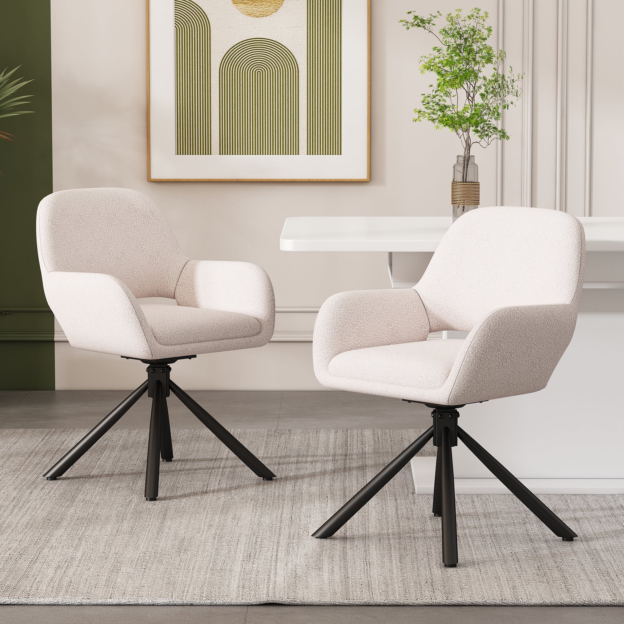 Lot de 2 Chaises de Salle à Manger Rotatives avec Accoudoirs, Tissu ...