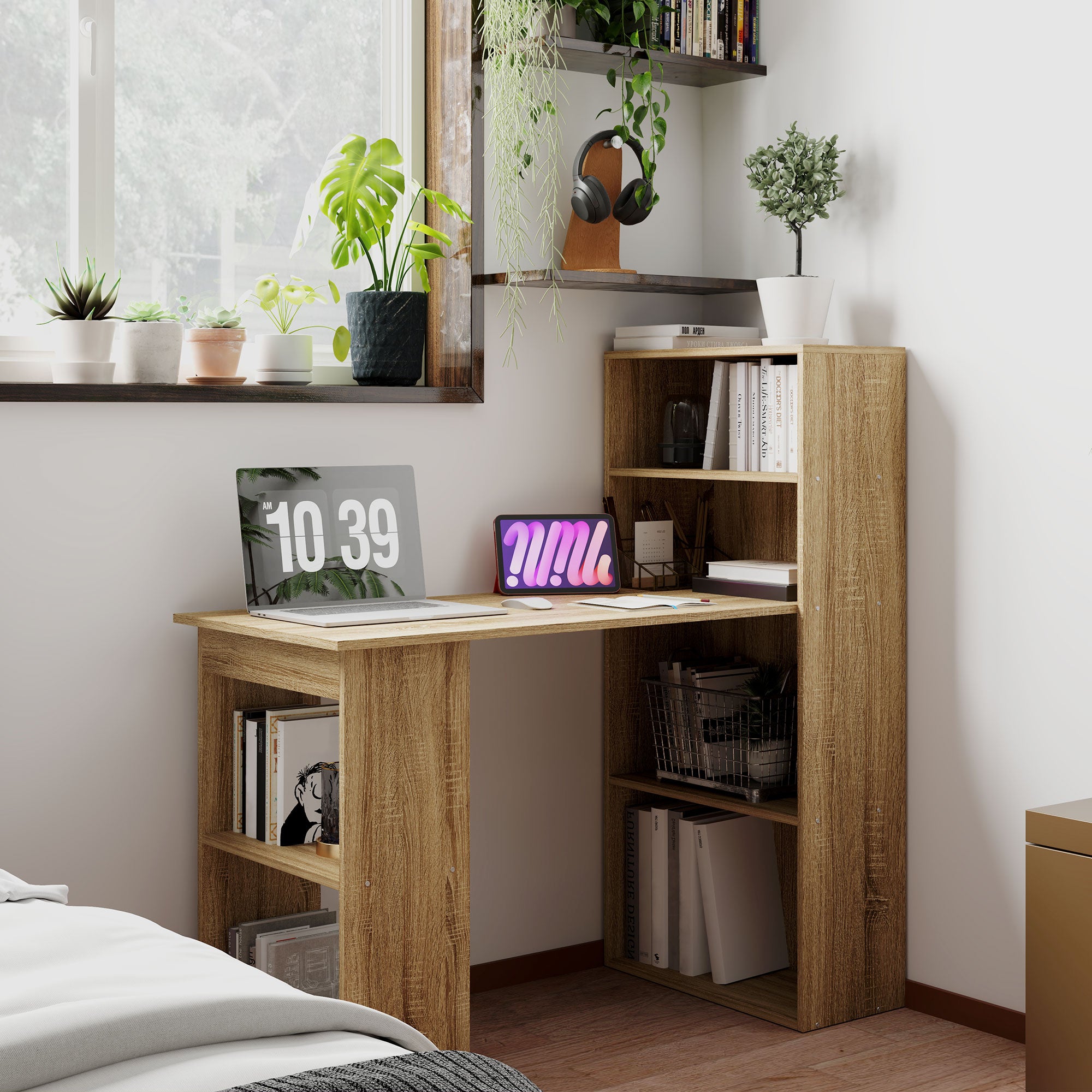 Bureau d'ordinateur avec étagère de rangement, style scandinave ...