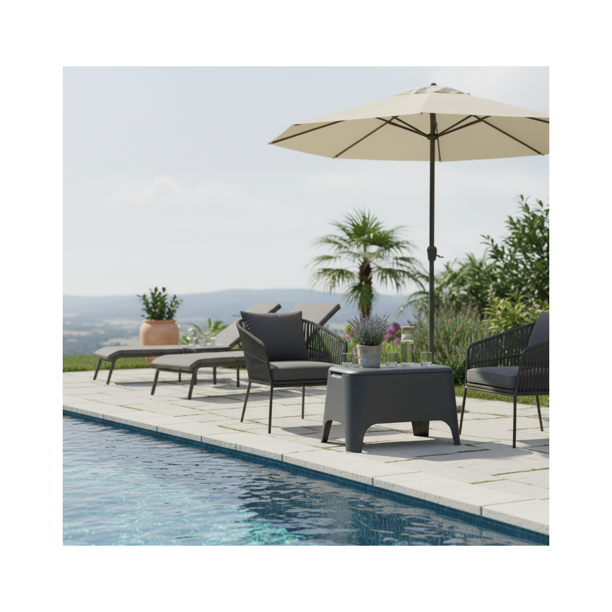 Tavolino in Resina da Esterno-Giardino Portaoggetti Petra Antracite - 3