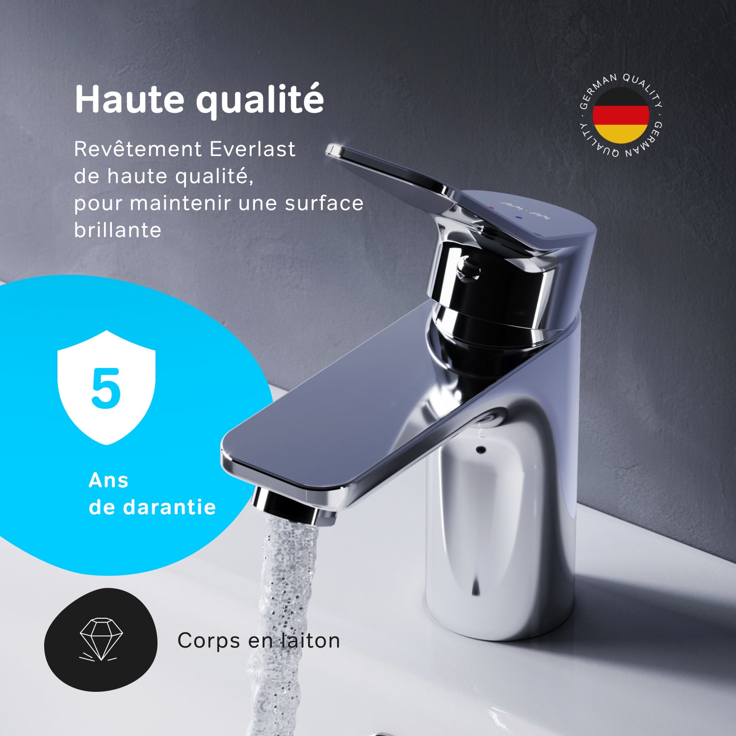 Mitigeur de lavabo Robinet Salle de Bain Robinet de lave-mains avec bonde clic clac, Chromé, taille S, FXA82100 AM.PM - 3