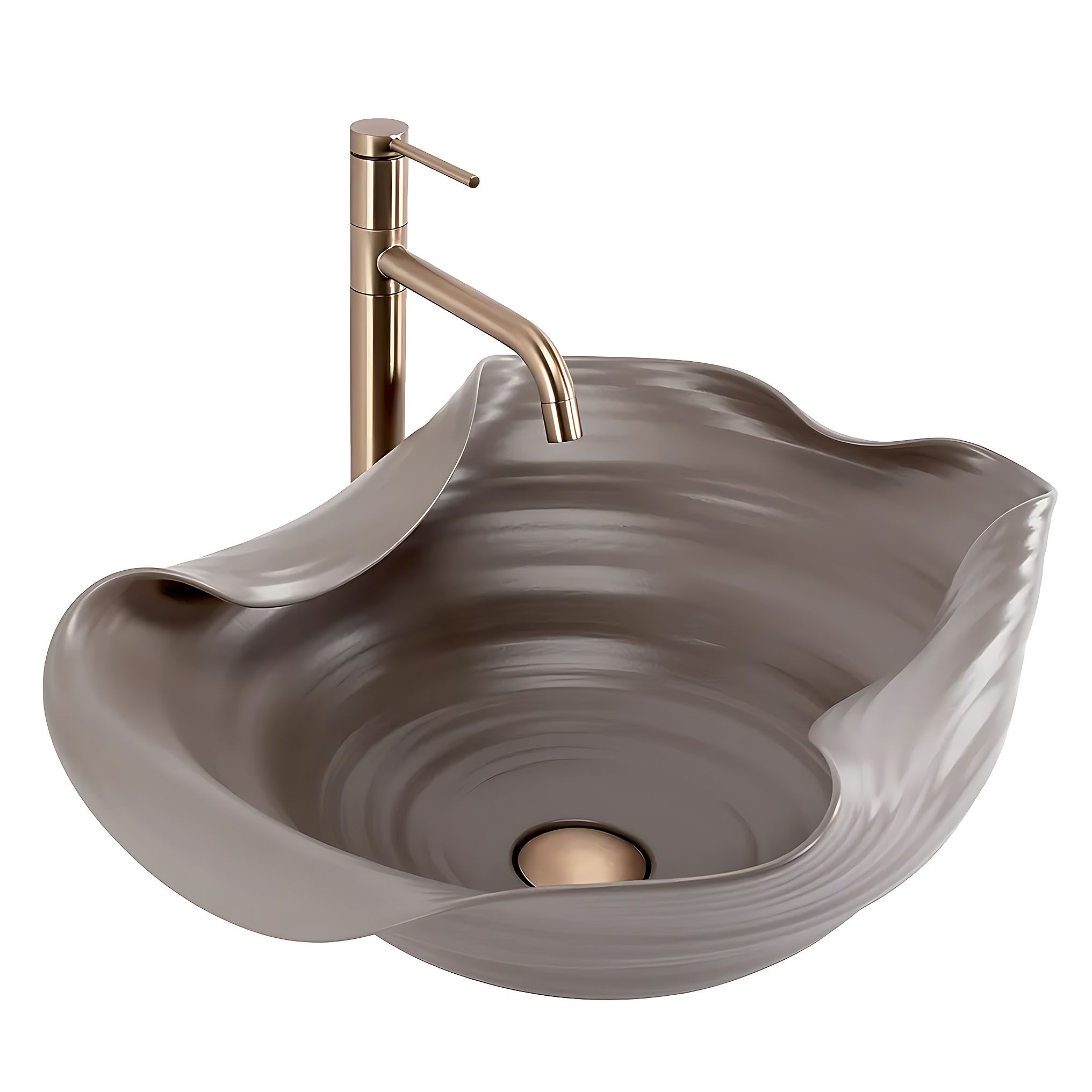Vasque À Poser En Céramique Rea Hm-66tb Handmade Art Beige, Marron