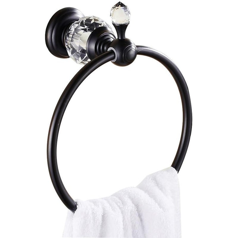 Kryształowy pierścień na ręczniki, pierścień na ręczniki łazienkowe z kryształową końcówką (czarny)