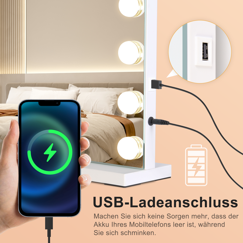Lustro do makijażu Nettlife Hollywood z diodami LED i Bluetooth, 18 diodami LED, duże lustro toaletowe, światło i muzyka, 3 tryby - 6