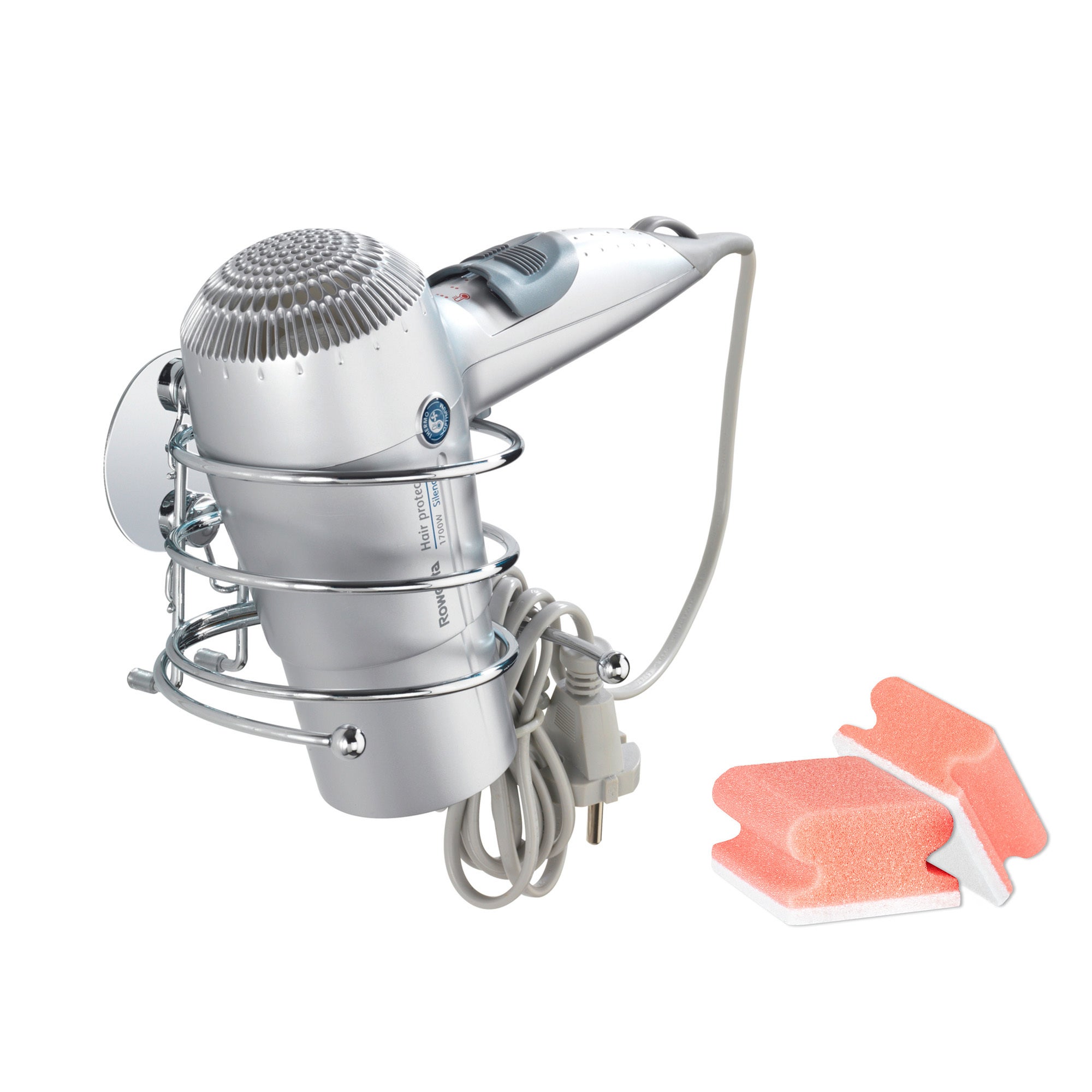 LONZIKP 2 Supports Sèche-Cheveux Muraux Sans Perçage - Adhésif ABS Blanc Et Noir - Rangement Salle De Bain
