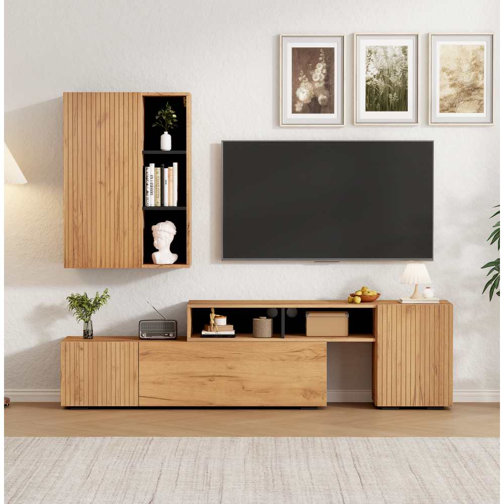 Mueble de pared TV con vitrina y mueble bajo, set salón 2 piezas ...