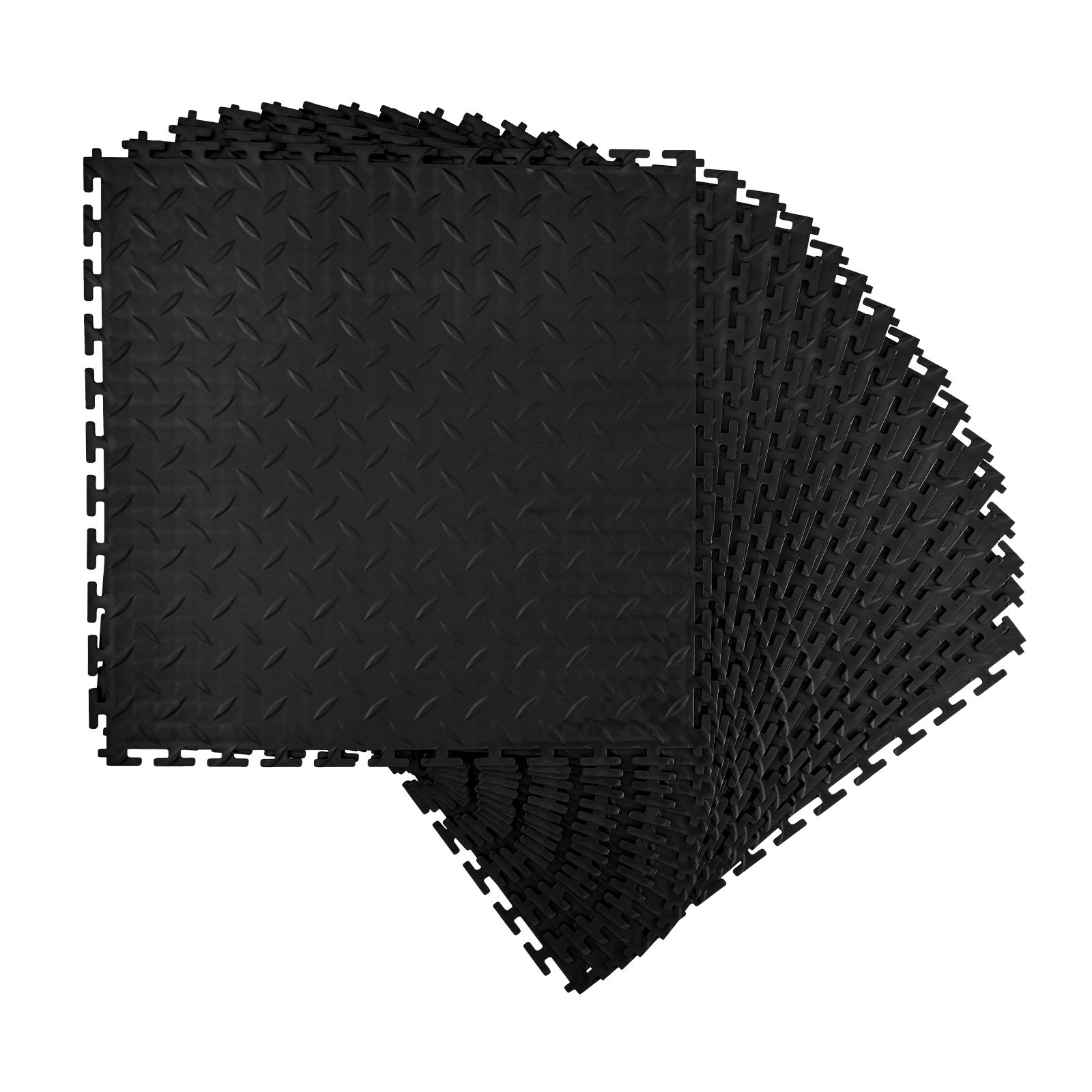 Juego 16 baldosas entrelazadas para garaje succebuy, 513 x 513 x 5 mm, fabricadas en pvc antideslizante, para garajes, talleres y trasteros, negro