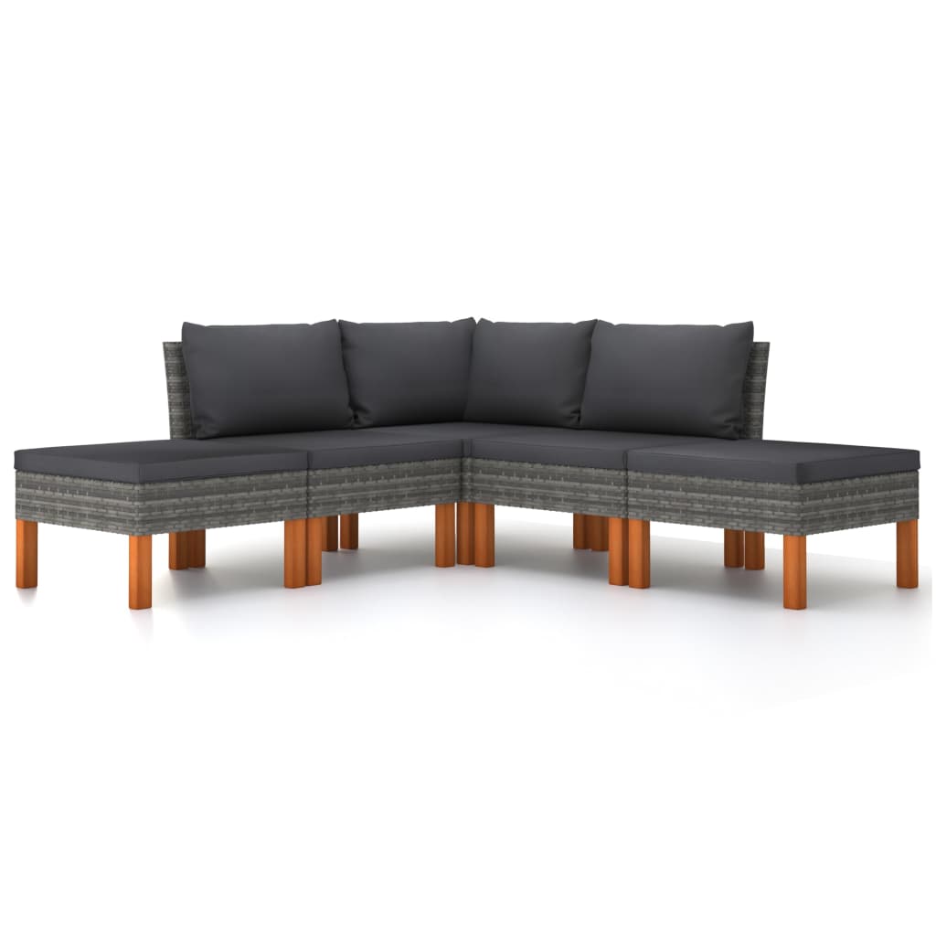 Maison Exclusive - 5 pcs conjunto lounge de jardim c/ almofadões vime PE cinzento - 4