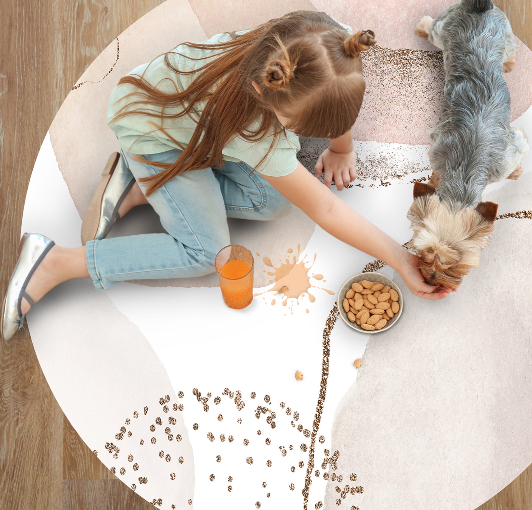 Tappeto antiscivolo in vinile, Kira [Diam] 100 cm - PVC stampato, lavabile, ignifugo, per salotto e cucina, stile moderno - 2