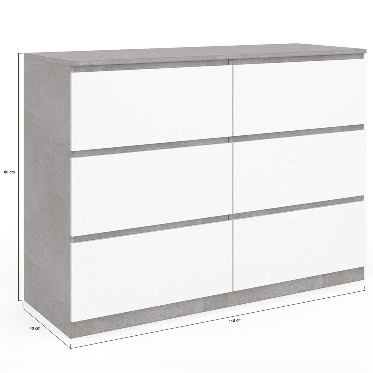 Commode 6 tiroirs TOMI 110 cm blanc et effet béton - 5