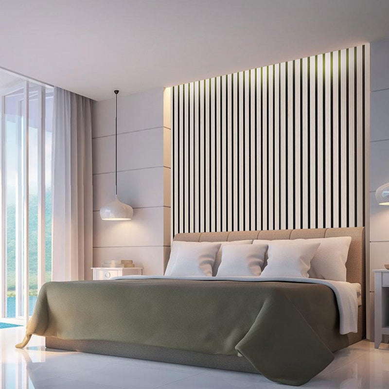 Panel de lamas Revestimiento mural de MDF natural Moderno panel mural acústico de chapa de madera y fieltro 2x 120x60x2,1cm roble - 6