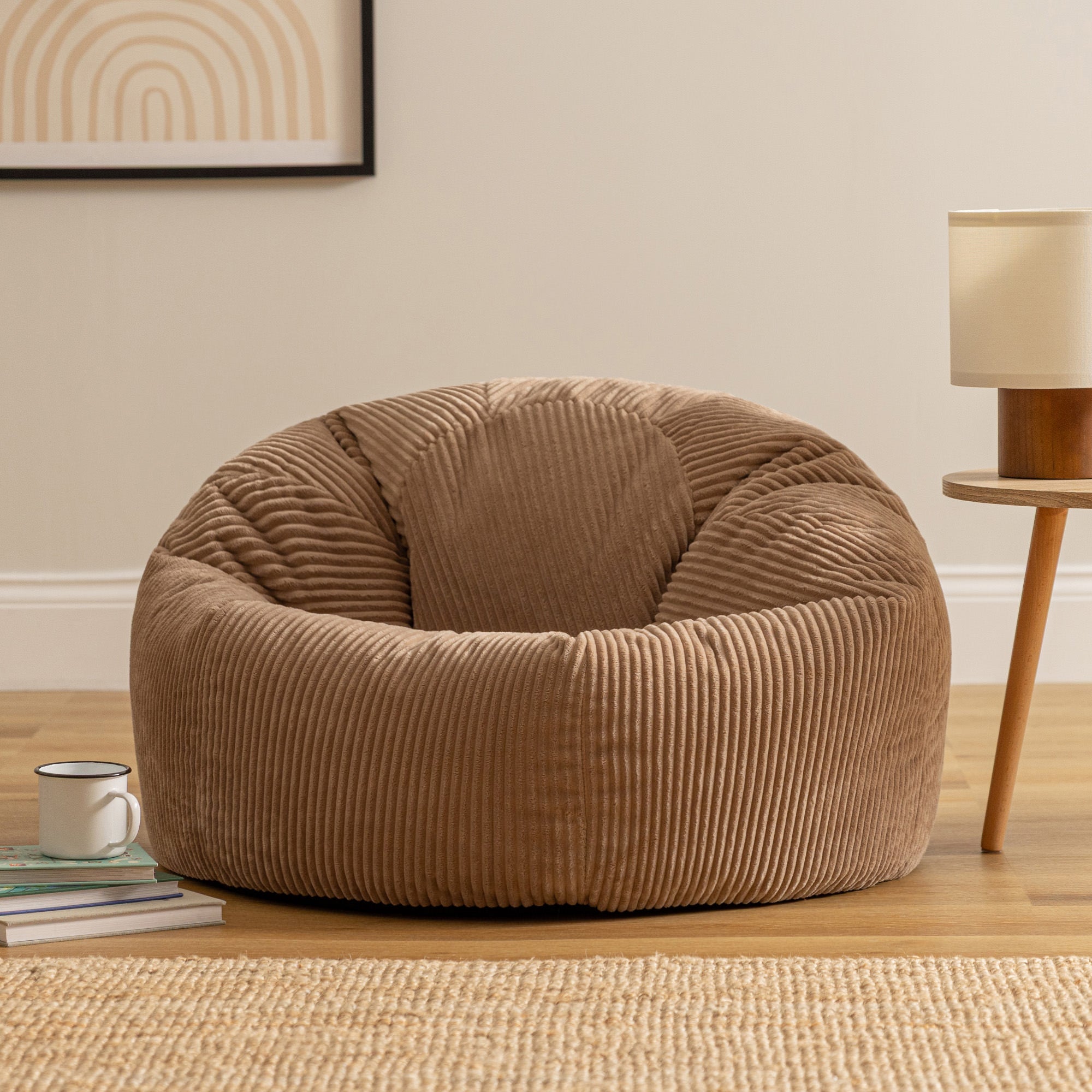 Pouf fauteuil Icon velours côtelé brun moka, salon, chambre, 85x85cm, Made in Allemagne, Oeko-Tex® - 2