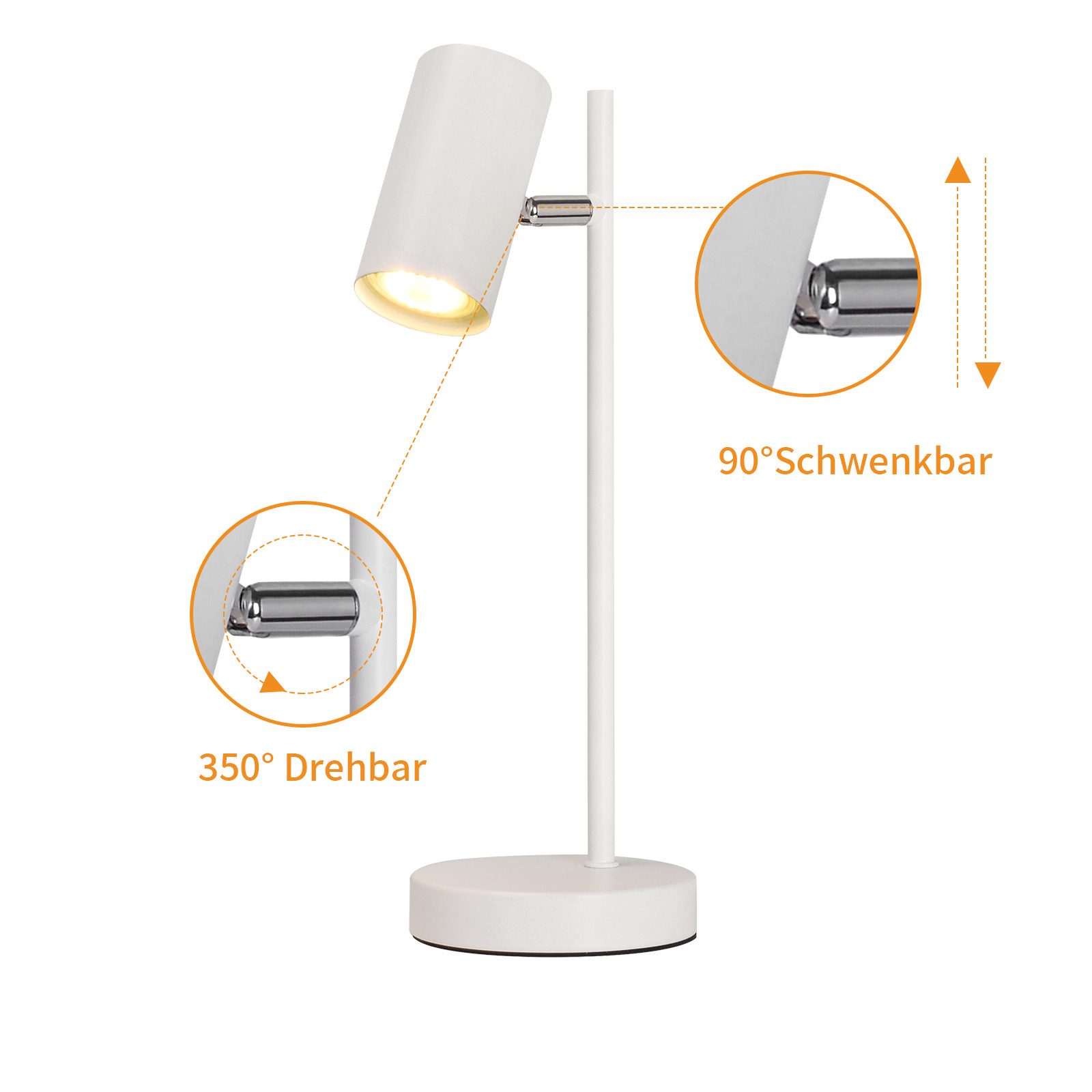 ZMH Lampe de table LED salon pivotante 350° GU10 lampe de table métal pour bureau - 6