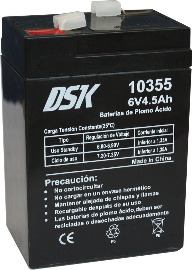 DSK 10355 - Batteria al piombo sigillata AGM ricaricabile da 6V 4,5 Ah. Ideale per allarmi domestici e industriali, giocattoli elettrici, recinzioni,