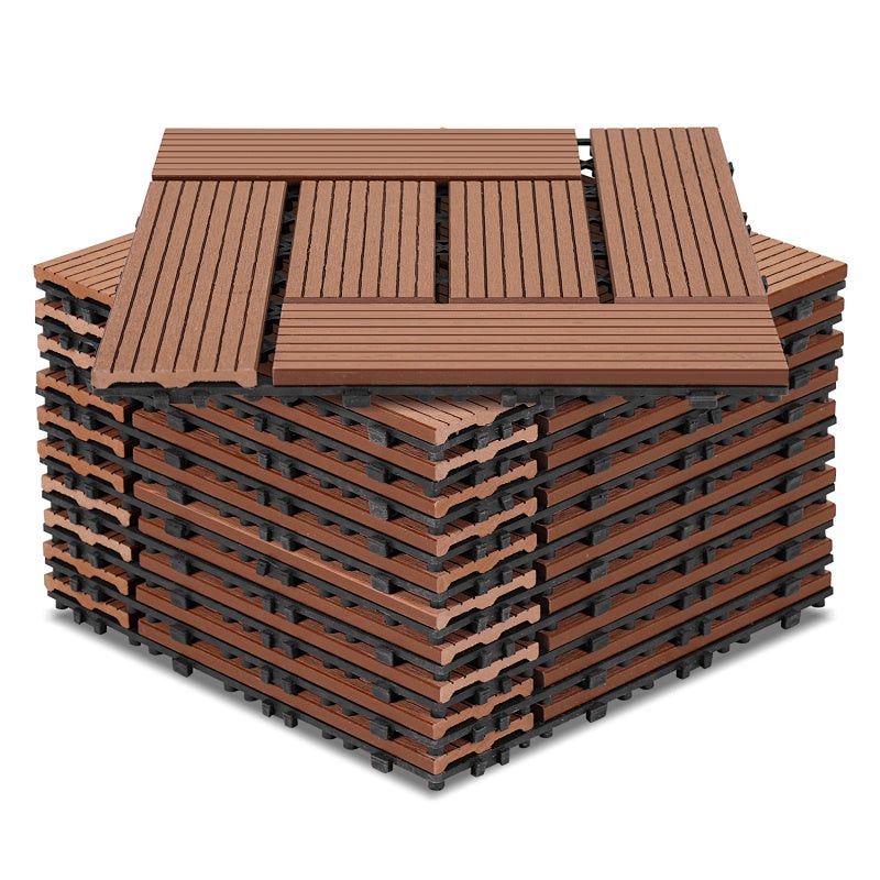 Zestaw 22 brązowych płytek tarasowych typu „interlocking” – format 30 x 30 cm, do stosowania na zewnątrz, 2 m²