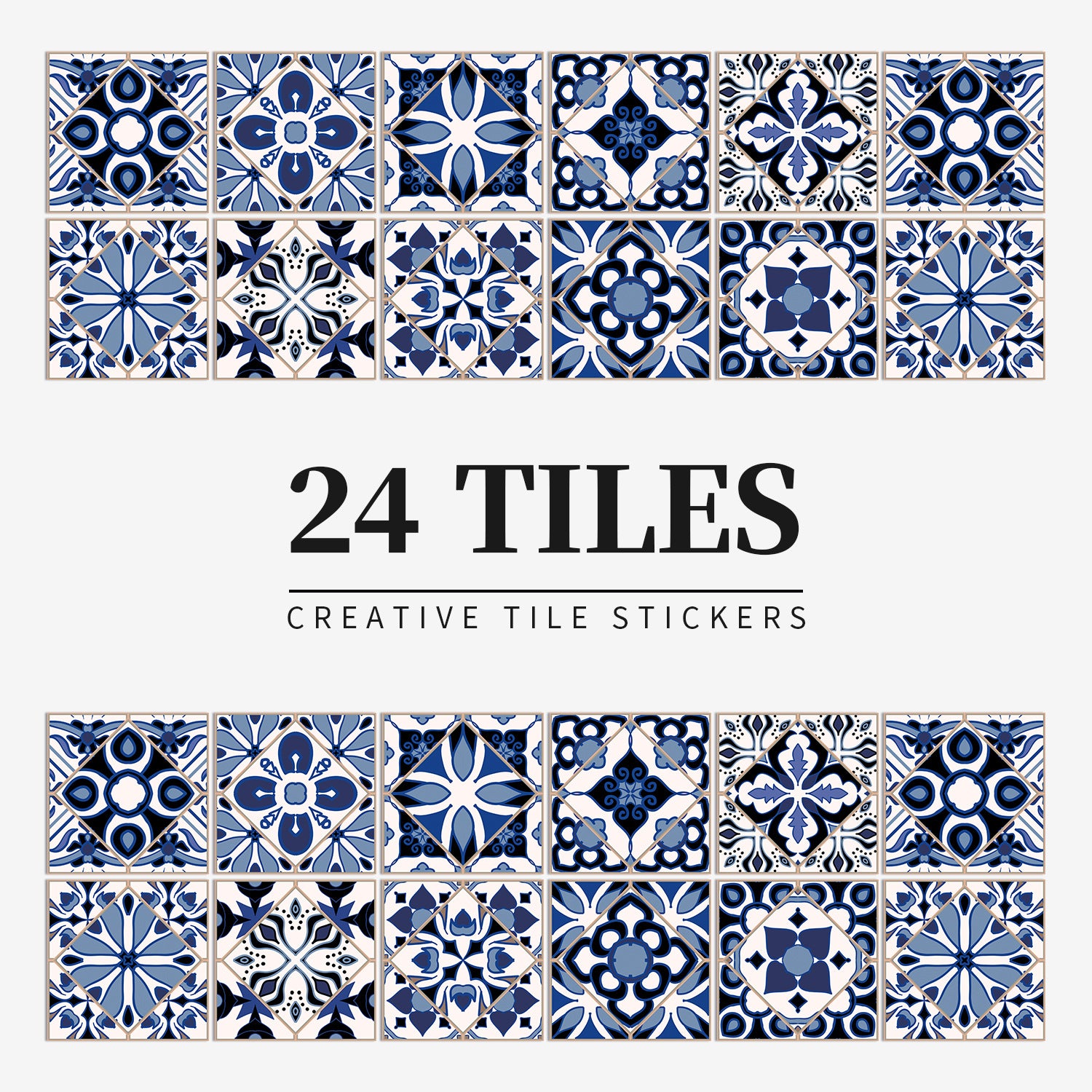 Lot de 24 stickers carrelage bleus style marocain, en PVC auto-adhésif et imperméable, adaptés aux cuisines, stickers de 15*15 cm - 5