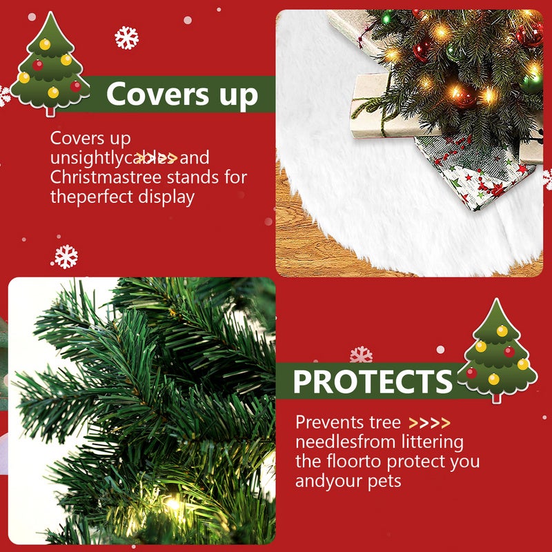 Gonna per albero di Natale 90 cm/35 pollici, gonna per albero di Natale in pelliccia sintetica, decorazioni per albero di Natale, bianco - 3