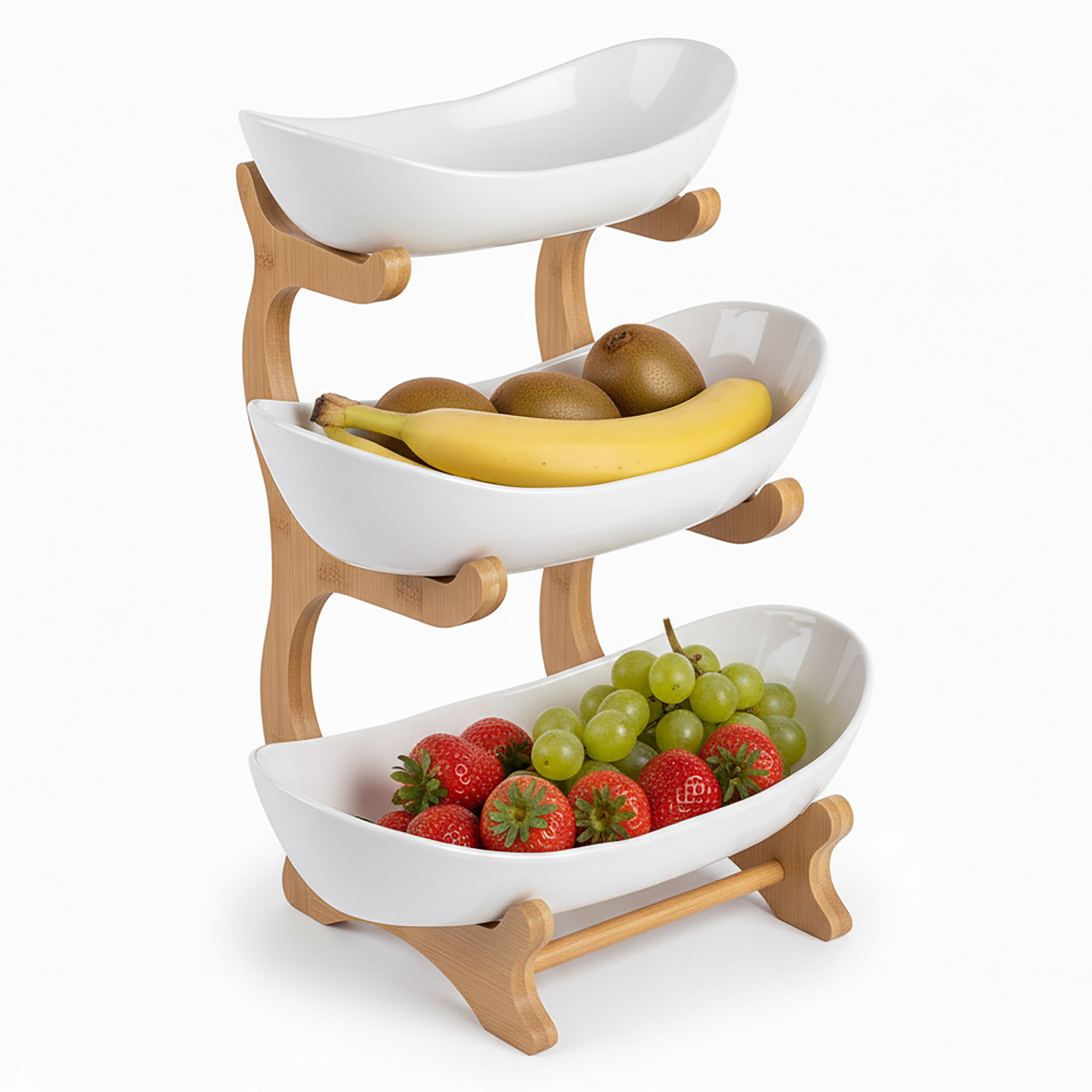 Frutero O Etagere De Fruta De Metal - 28x28 Cm, 37 Cm Alto, Pies Antideslizantes, Mango Ergonómico