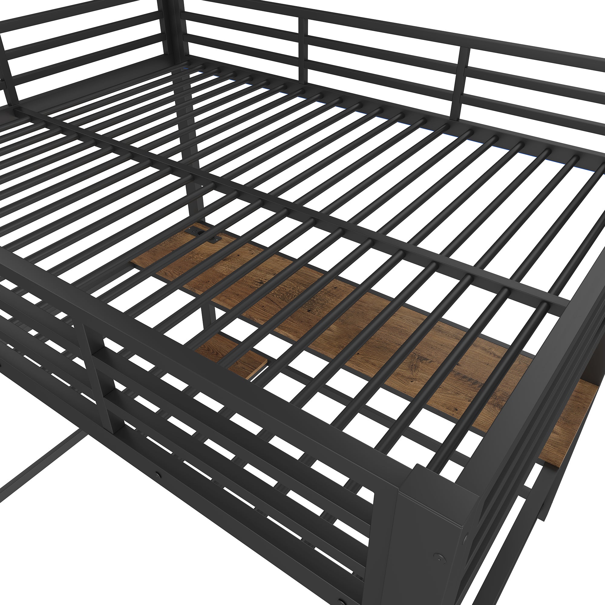 Lit mezzanine 140x200 cm - avec éclairage LED - avec bureau - prise de courant + USB - avec escalier - noir - 8