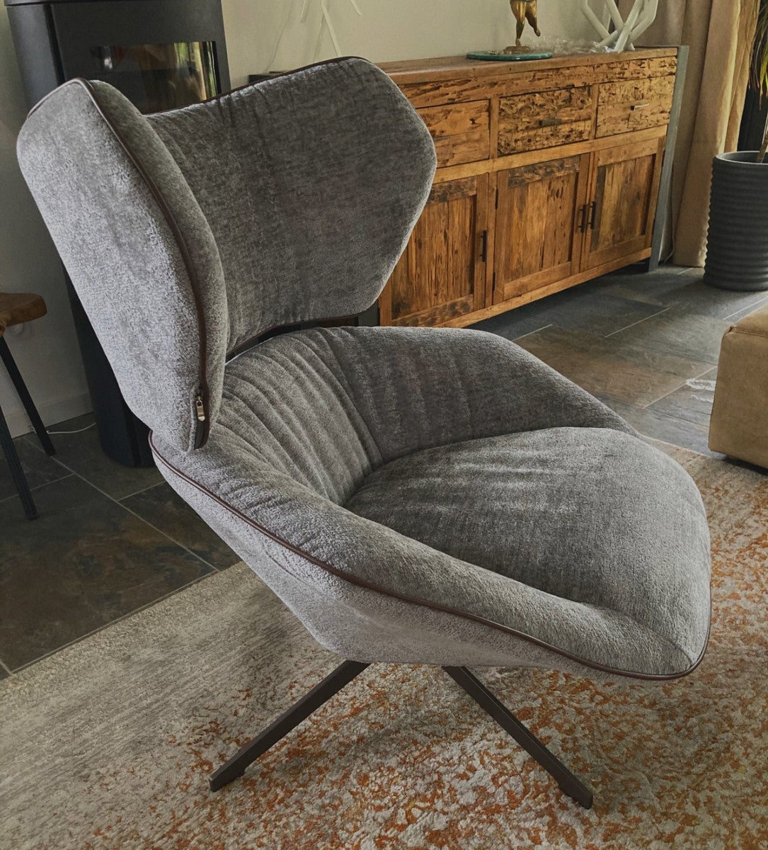 Poltrona girevole in velluto grigio - 2