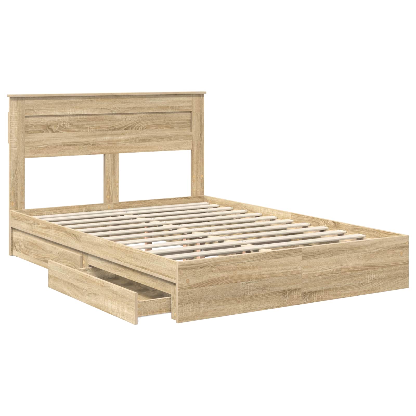 Lit de rangement chêne 140 x 190 cm panneau de bois - 5