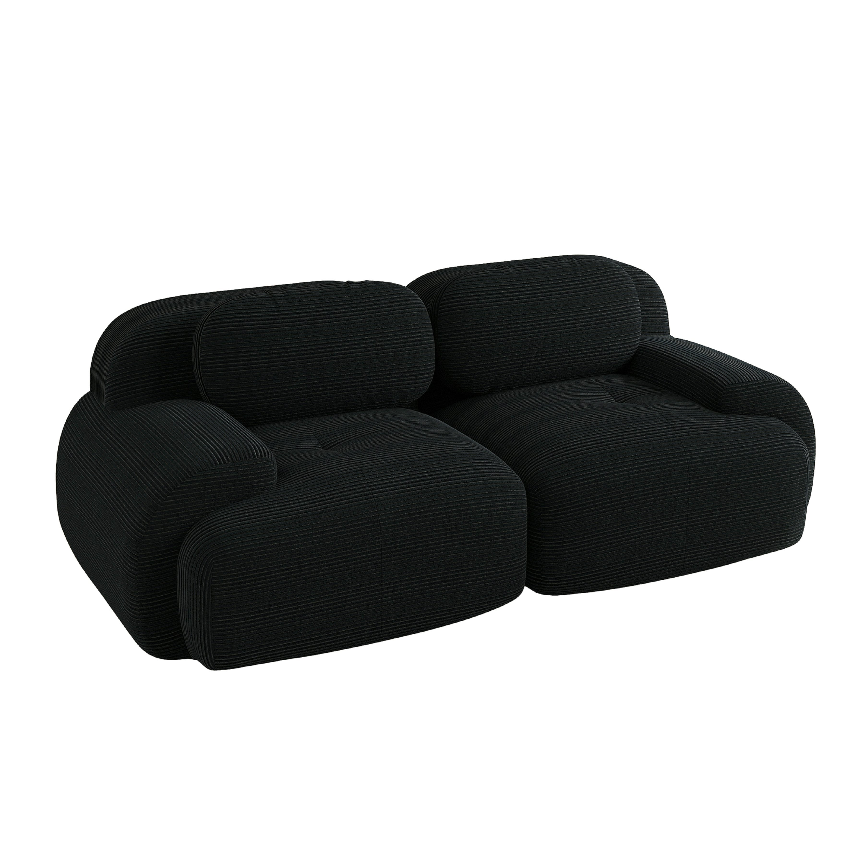 Canapé d\'angle 2 places 208 cm, modulable avec accoudoirs incurvés, antidérapant - pieds élargis – tissu velours côtelé – noir - 6