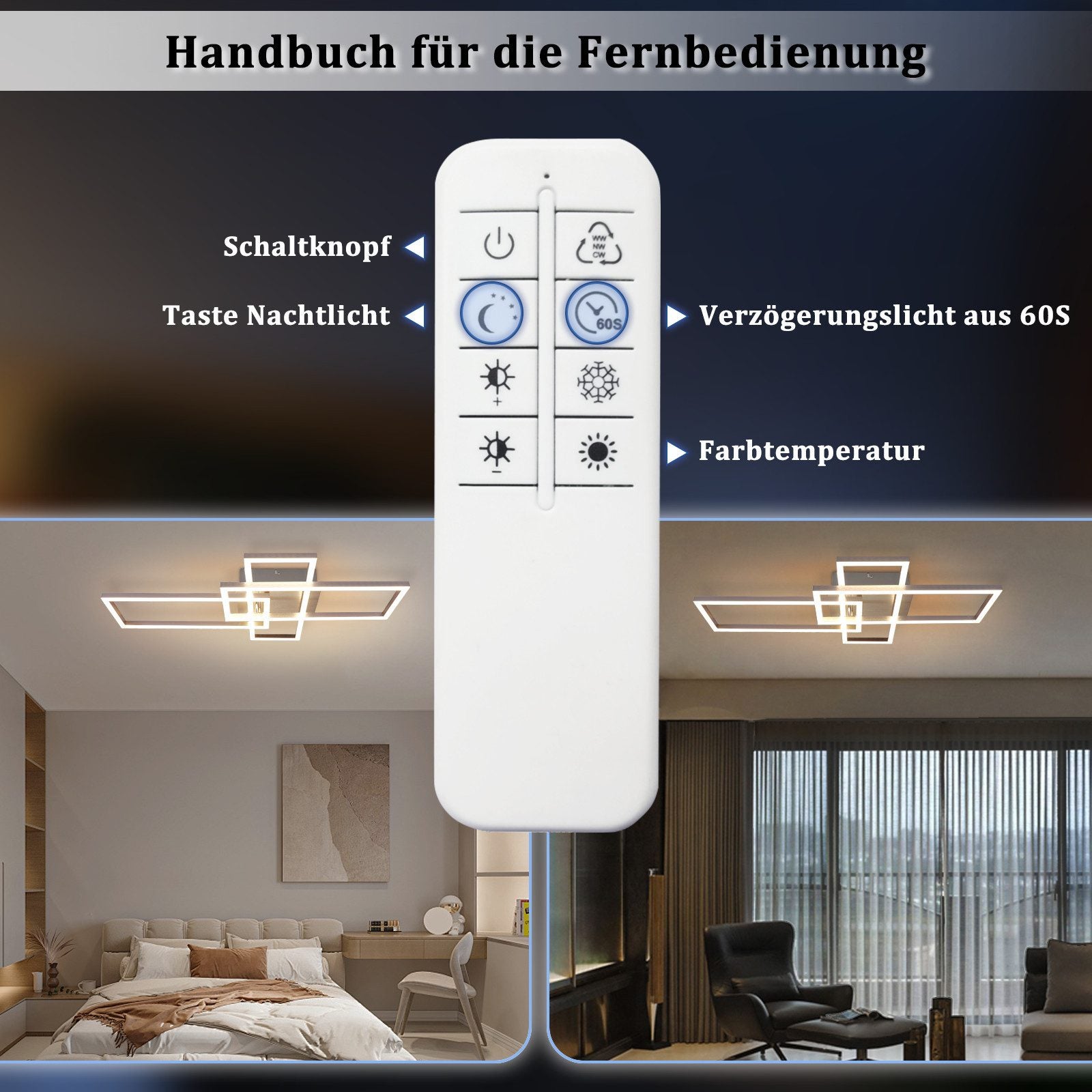ZMH Czarna lampa sufitowa LED z 3 ramkami, 102 cm, nowoczesna, ściemnialna, do salonu i sypialni - 9