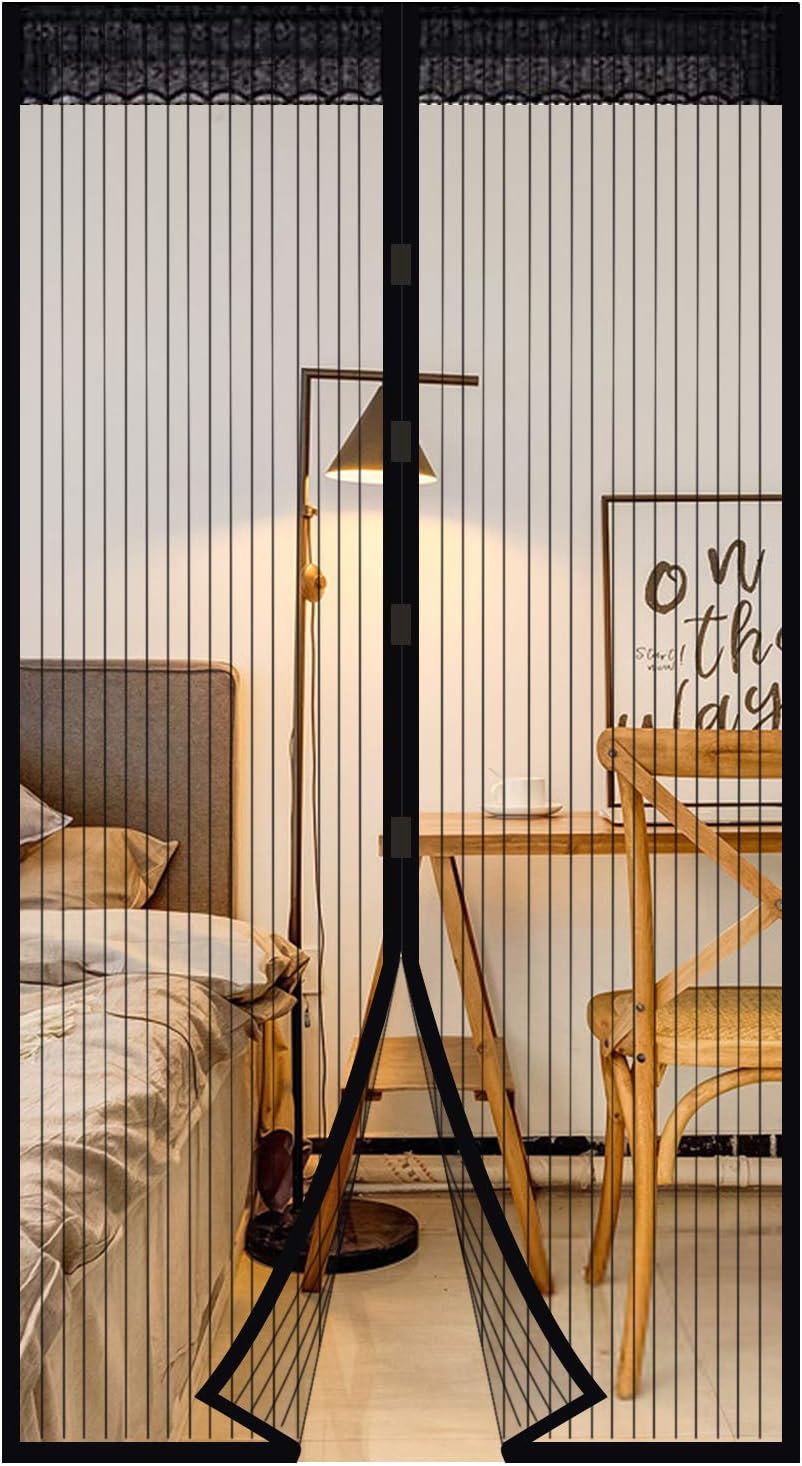 Magnetyczna moskitiera na drzwi, łatwa w montażu, bez konieczności wiercenia, zamyka się automatycznie z góry na dół (czarna, 120x220 cm)