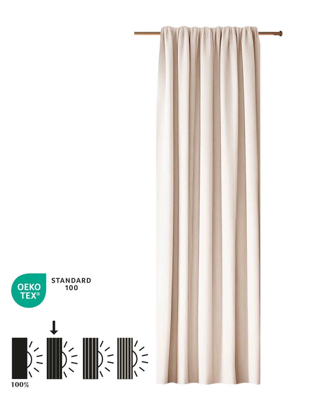 Rideau obscurcissant uni à galon fronceur - 140x270cm - Blanc Cassé - HOOMstyle - 2