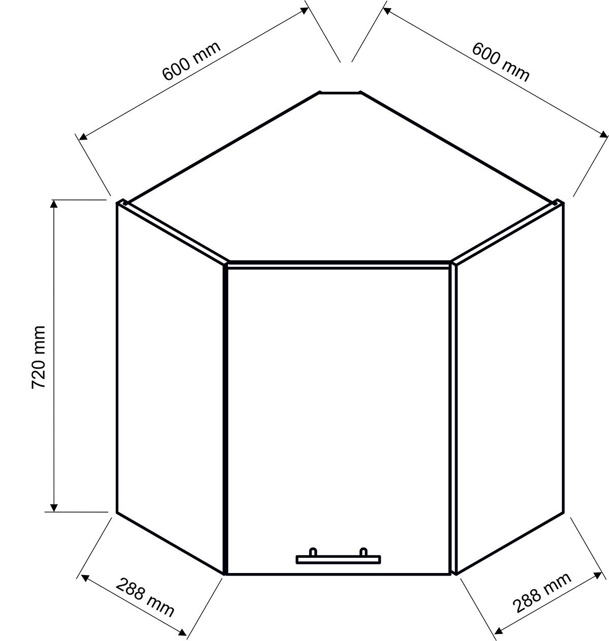 Meuble d'angle haut de cuisine coloris blanc avec 1 porte - longueur 60 x profondeur 60 x hauteur 72 cm - 2