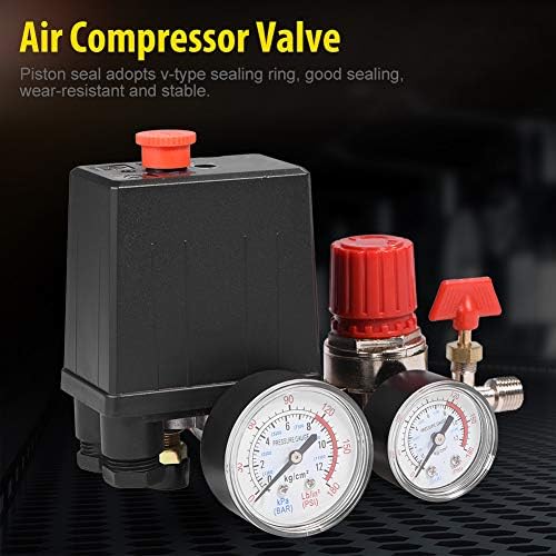 220V Pressostat Compresseur d'Air 4 Trous Regulateur de Pression pour Air Compresseur avec Manomètre Soupape de Sécurité Raccords 90-120 PSI - 2