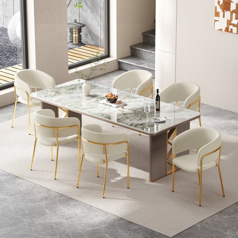Zestaw 6 krzeseł do jadalni z podłokietnikami - 55 x 55 x 80 cm - Aksamit i złote metalowe nogi - Beżowy