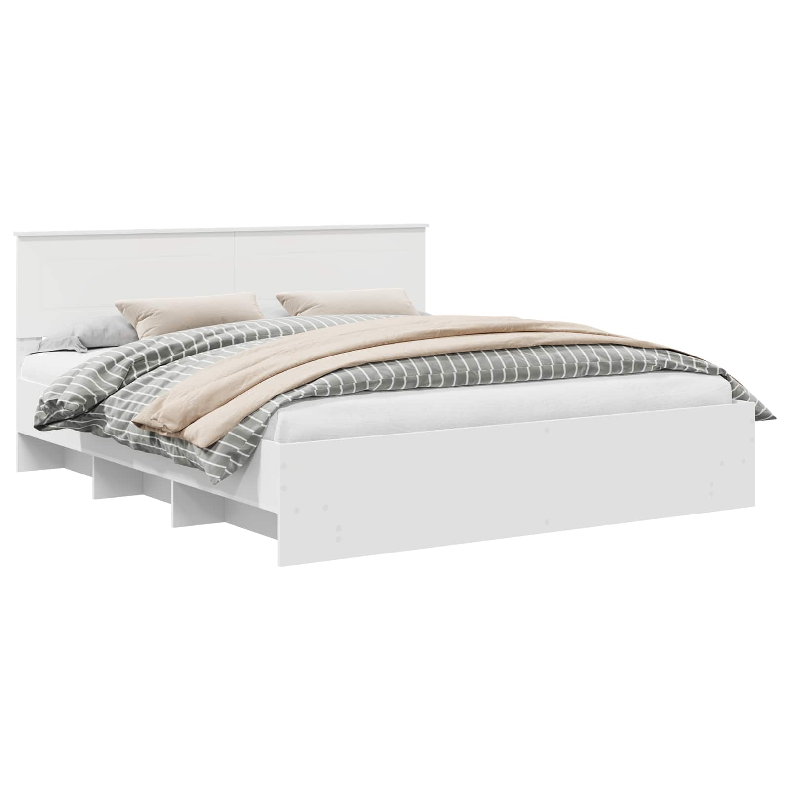 Cadre de lit blanc en panneau de bois pour la chambre, 200 × 200 cm - 2