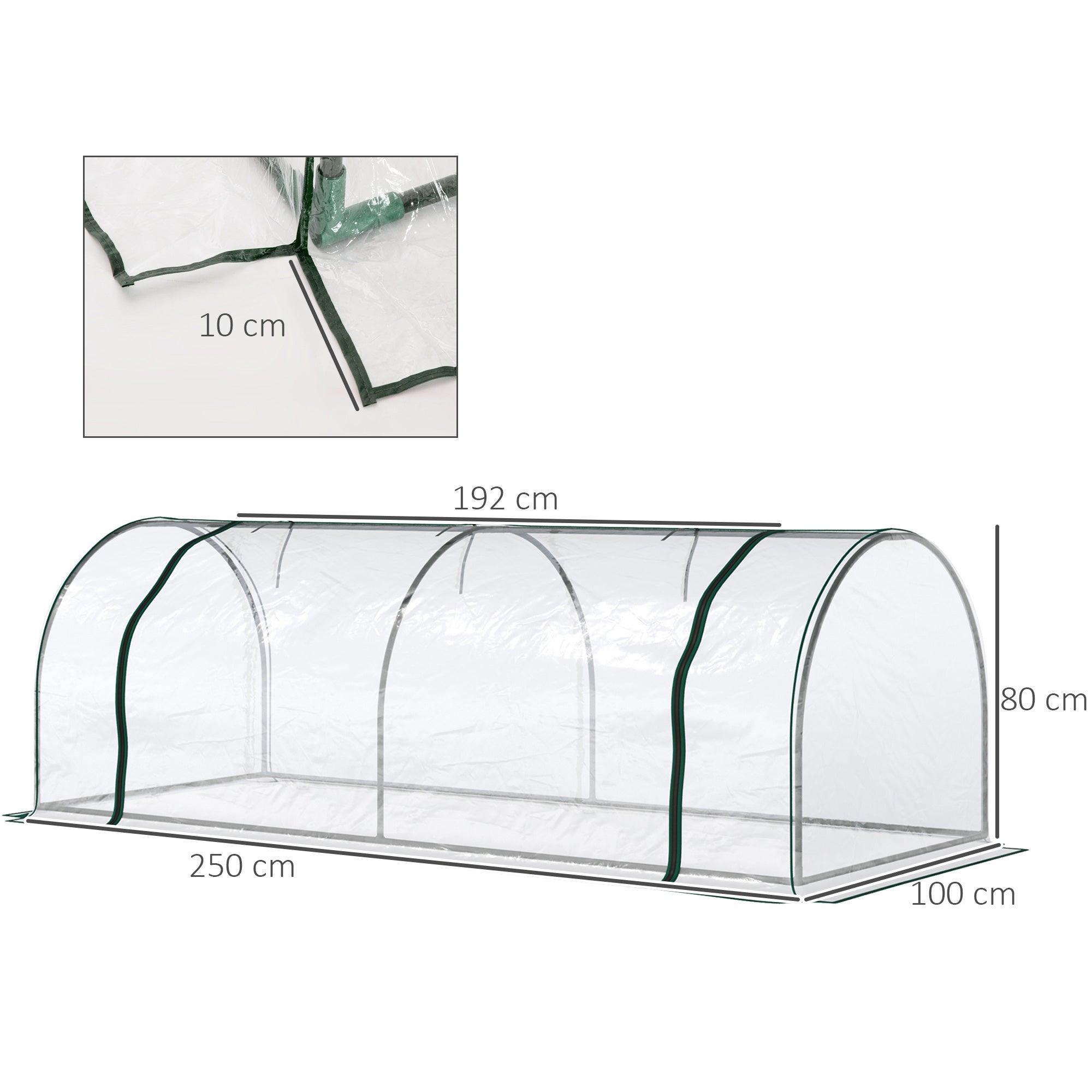 Serre de Jardin Tunnel mini serre tunnel serre à tomates 2,5L x 1l x 0,8H m Grande Porte zippée bâche PVC Transparent métal époxy Vert - 4