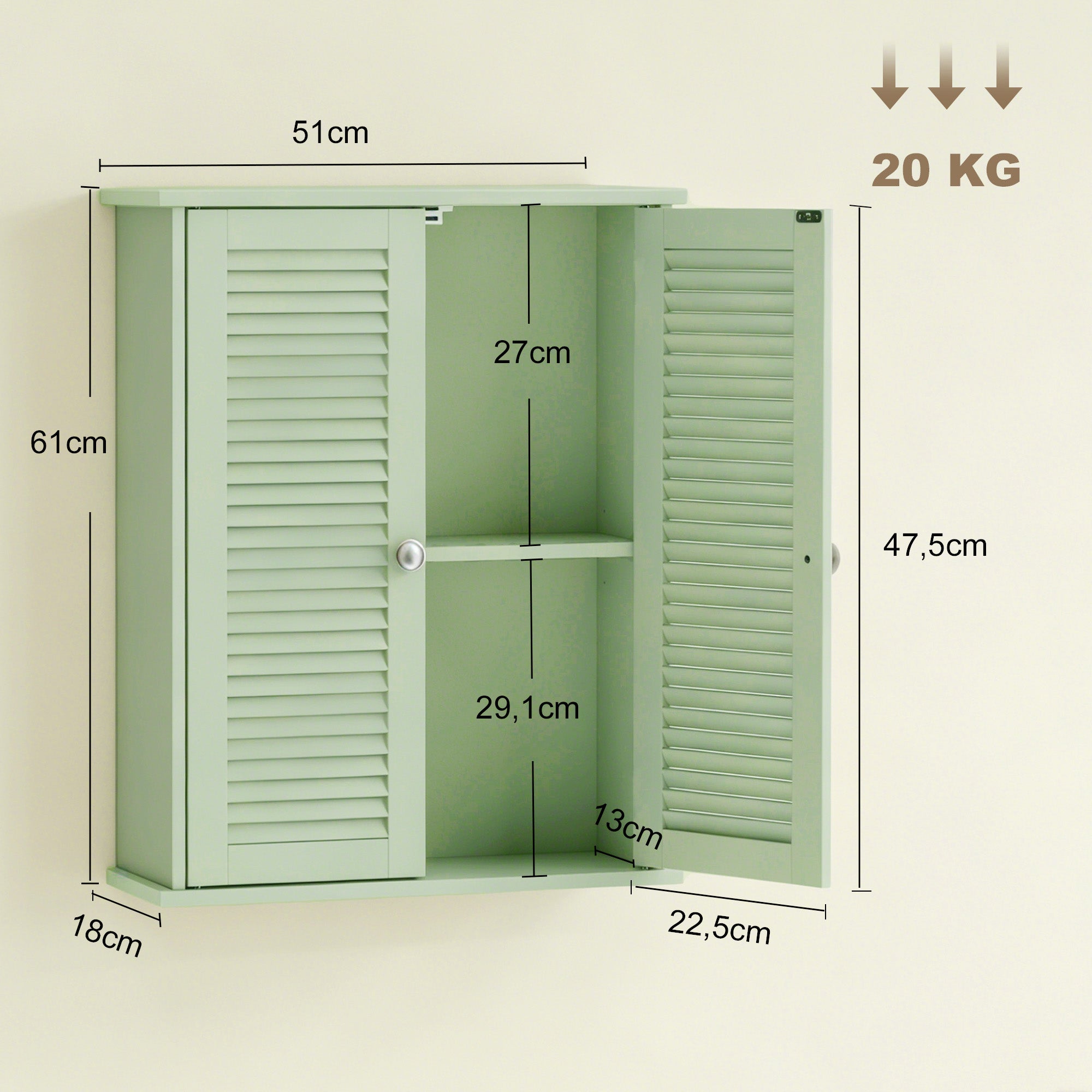 Armoire murale de salle de bain, meuble de rangement suspendu avec 2 ...