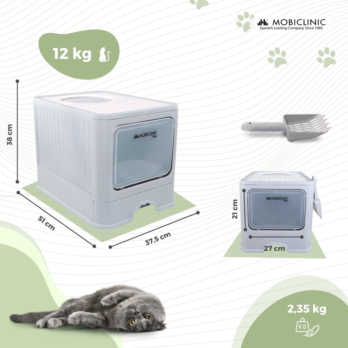 Caixa de areia para gatos fechada com escova Mobiclinic Grande capacidade Bandeja extensível Estável CatBox - 2