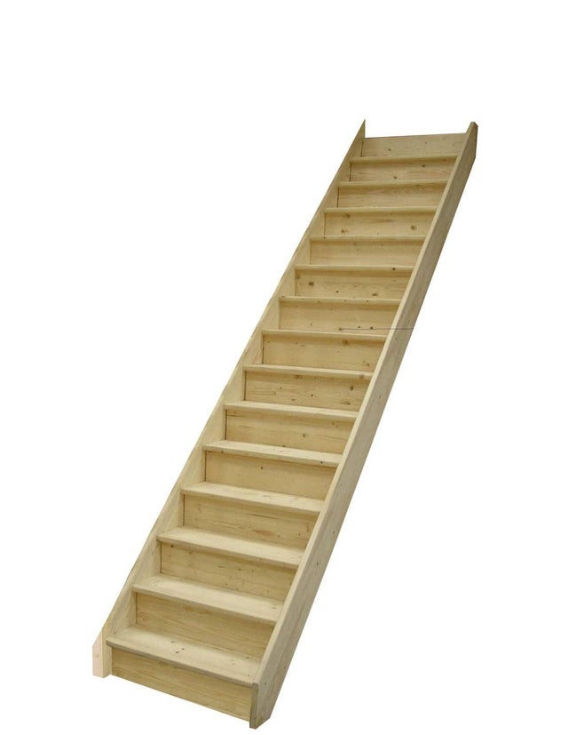 Escalier Droit En Sapin économique - Kit Recoupable- Sans Rampe Avec Contremarches H Sol Sol 285 Cm