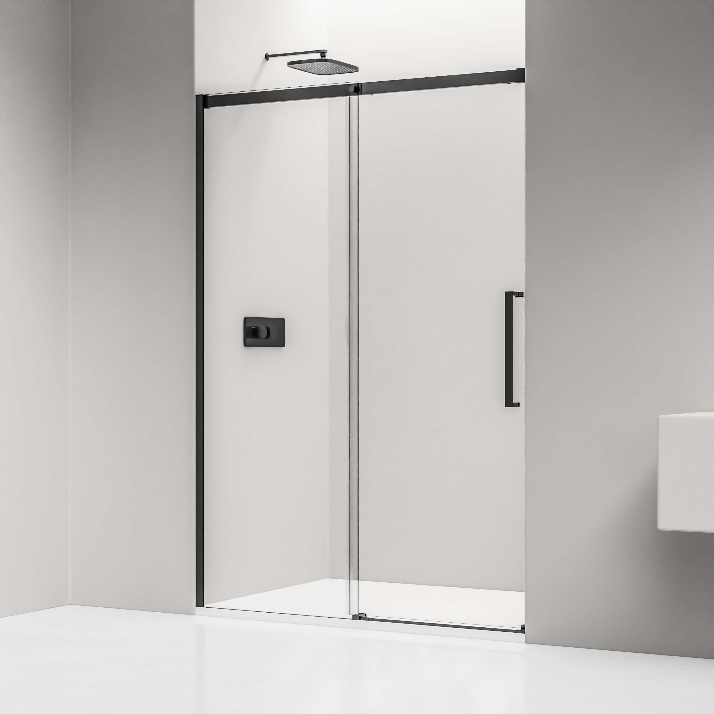 Bernstein Drzwi prysznicowe przesuwne ze ścianką DX906 FLEX czarny mat 8mm - 140cm