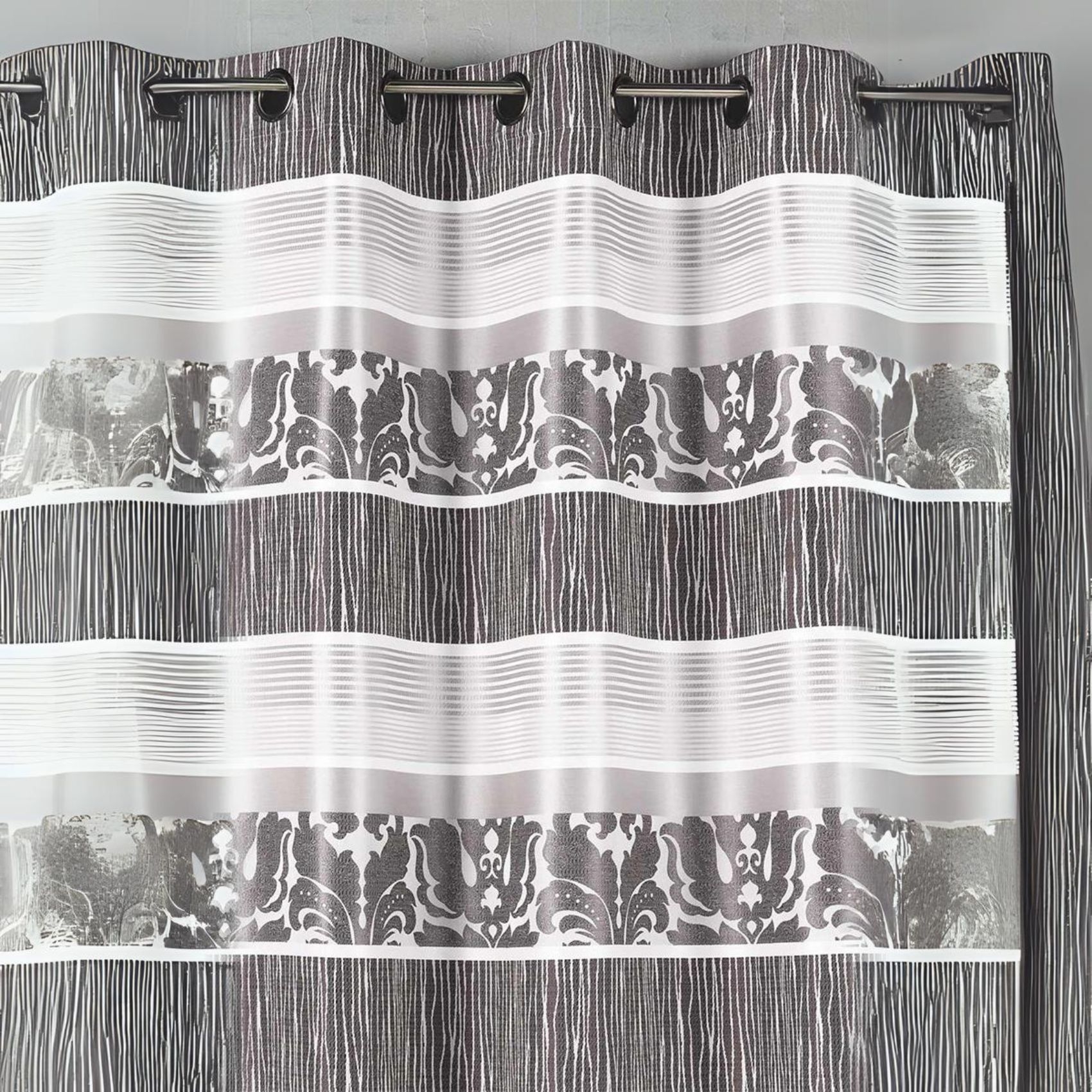 Rideau en jacquard à rayures horizontales colorées - Gris clair ...