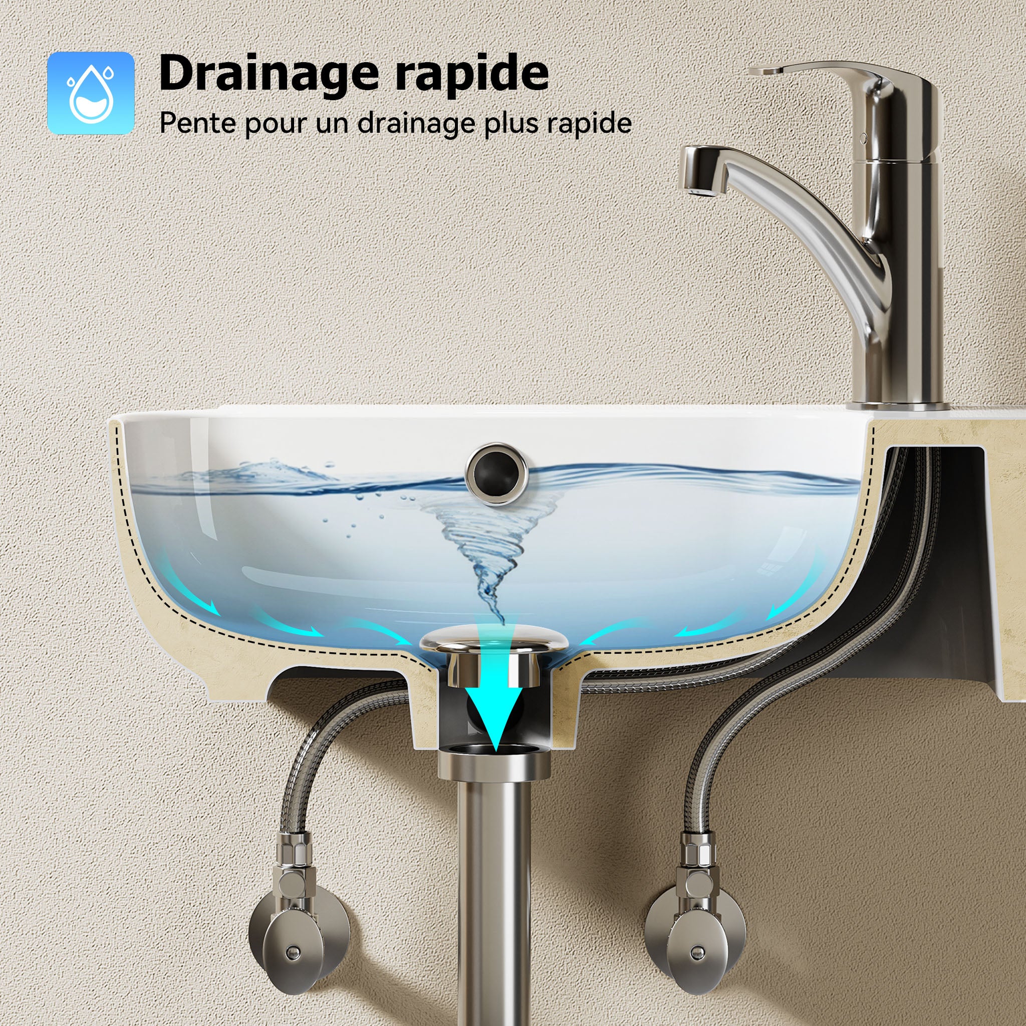 Lavabo mural, vasque à poser, lave-mains mural, vasque 40,3 x 24,9 x 14 cm avec trou pour robinet et trop-plein HOROW - 6