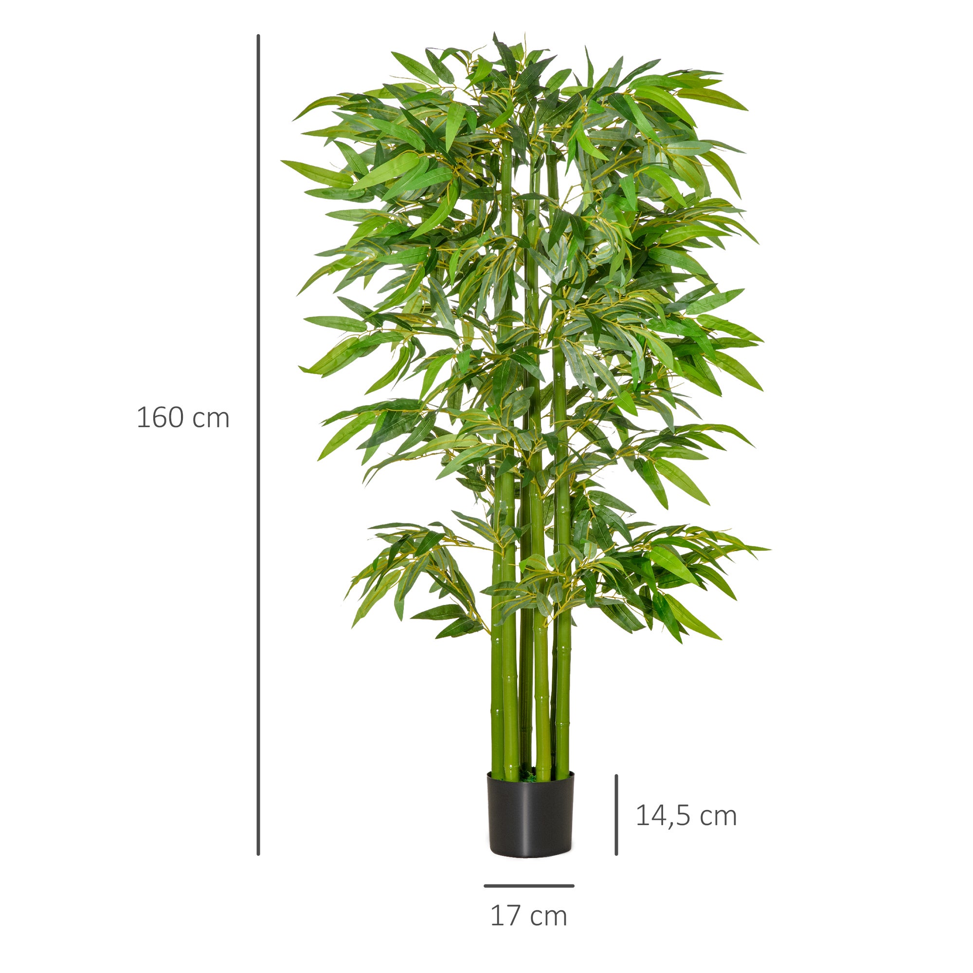 Bambou artificiel XL, 1,60 mètre de haut, avec 975 feuilles luxuriantes et réalistes, comprenant un pot de fleurs, de couleur vert foncé. - 5