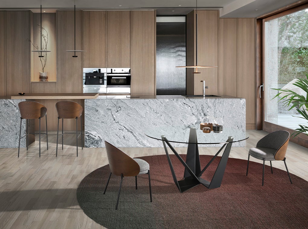 Taburete tela gris y nogal 53 x 51 x 98 cm - 4