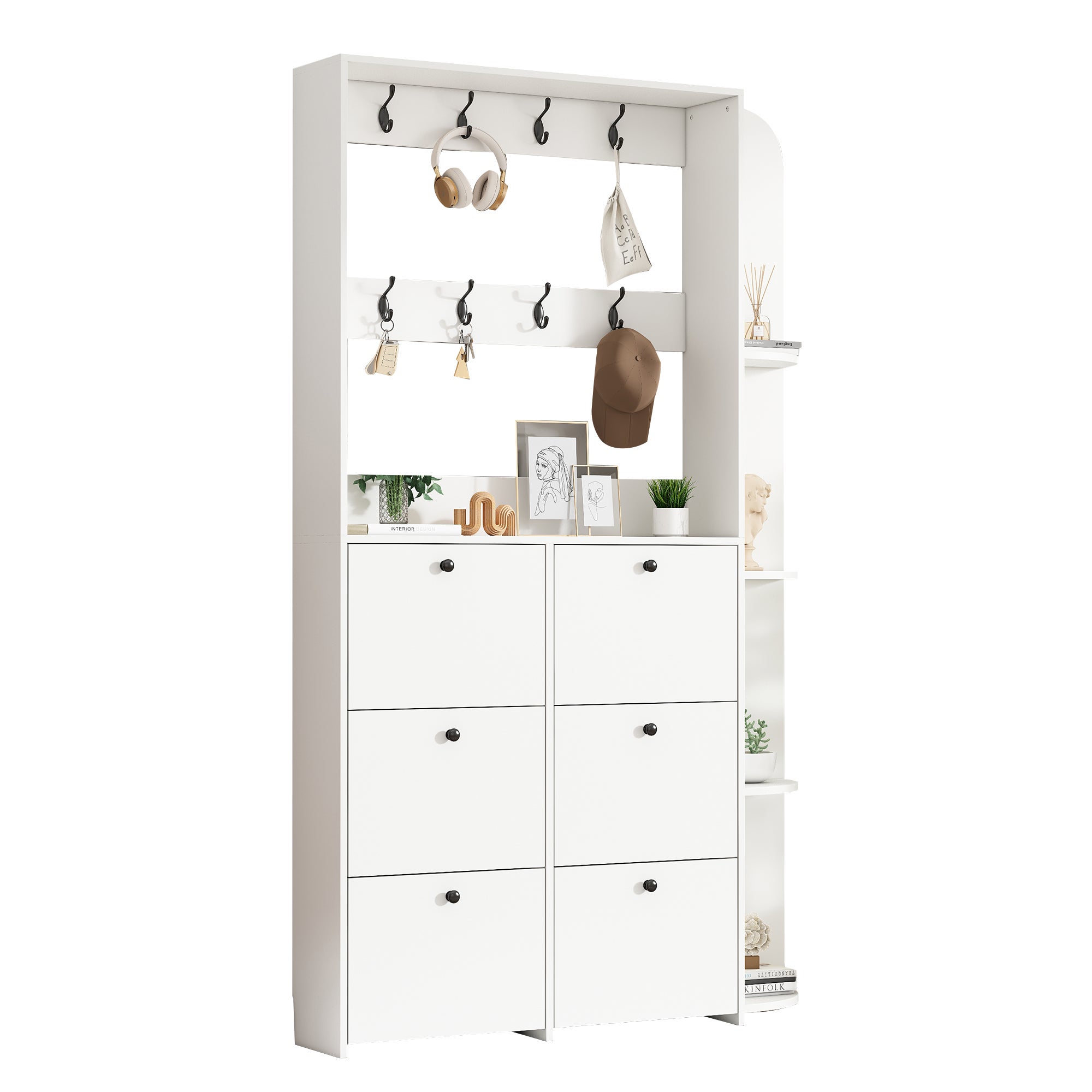 Zestaw szafek do przedpokoju 120 x 24 x 200 cm - Z 6 szafkami na buty - 8 wieszakami - Z 5 półkami - Biały - 9