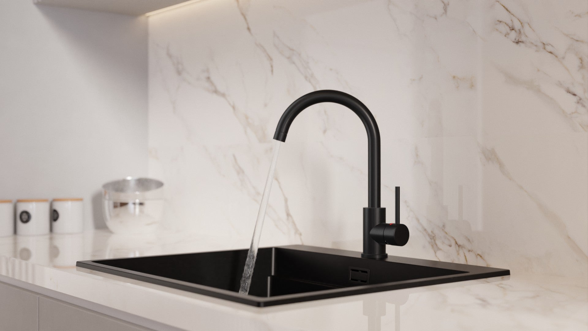 PRIMAGRAN Robinet de cuisine 5010 noir, mitigeur haute pression, robinet d'évier rotation 360° - 3