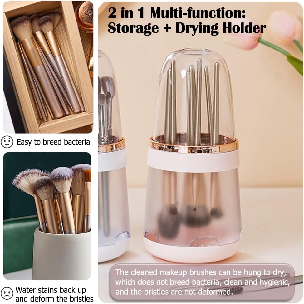 Portabrochas de maquillaje/Caja de limpieza/Escurridor de brochas 3 en 1, Organizador de cosméticos para limpieza - 2