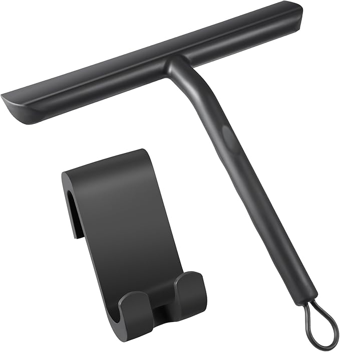 Raclette de douche noire avec support mural sans perçage pour vitres