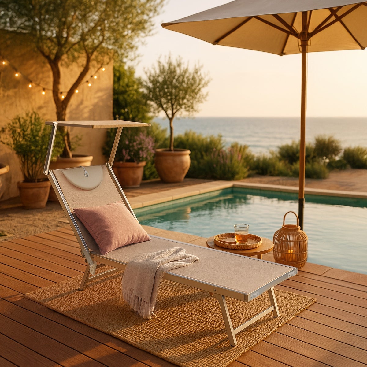 2 Lettini spiaggia mare prendisole professionali in alluminio Santorini - Beige - 3