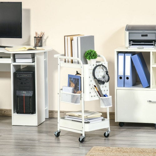 Carrello Salvaspazio Con Ruote 360° In Acciaio Inox, 3 Ripiani, 60x35x75 Cm, Per Cucina Bagno E Ufficio