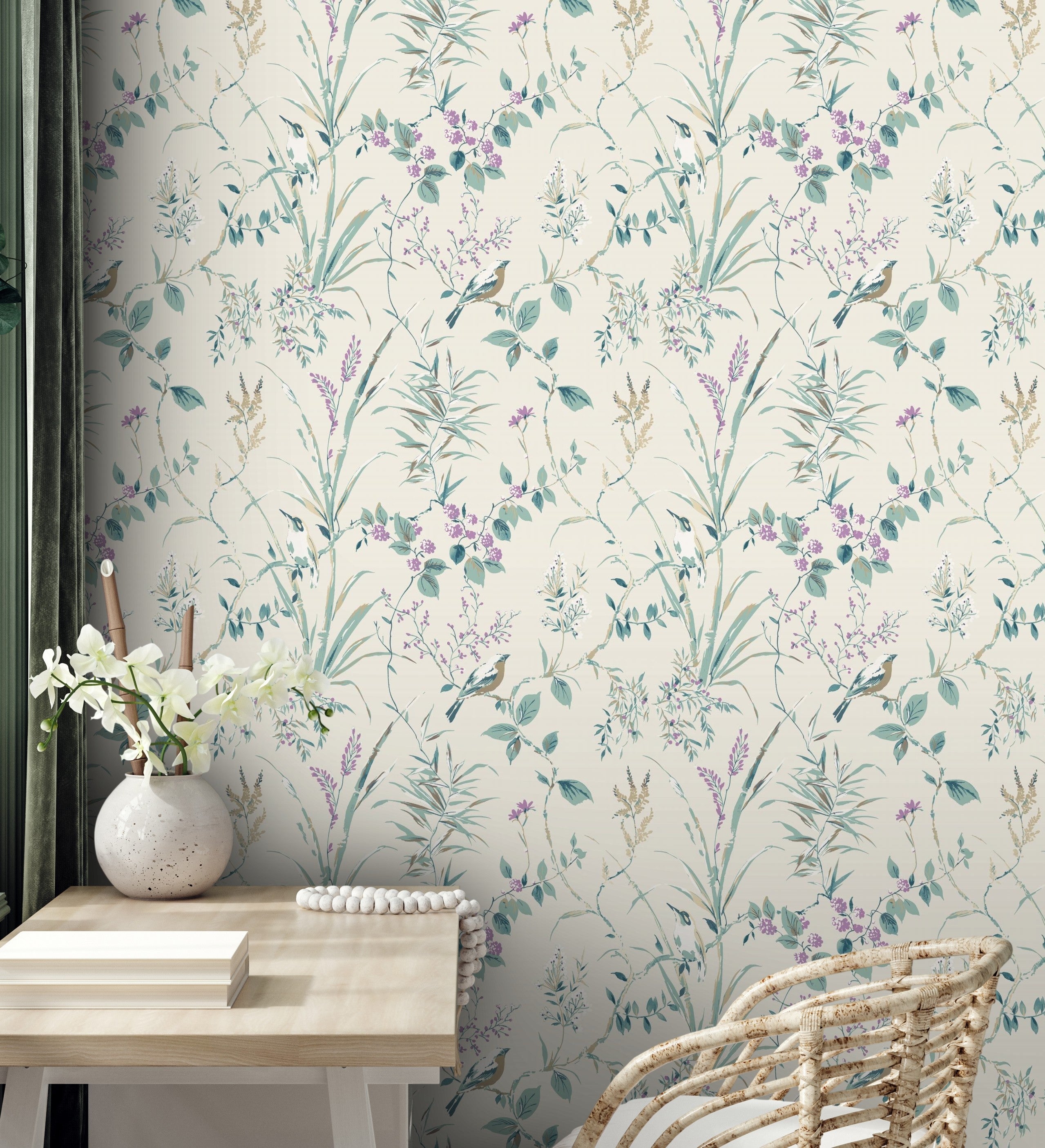 Papel pintado lavable de ramas flores y pájaros estilo romántico - Alison Garden 680930 de GAULAN - Rollo de 10 m x 0,53 m - 9
