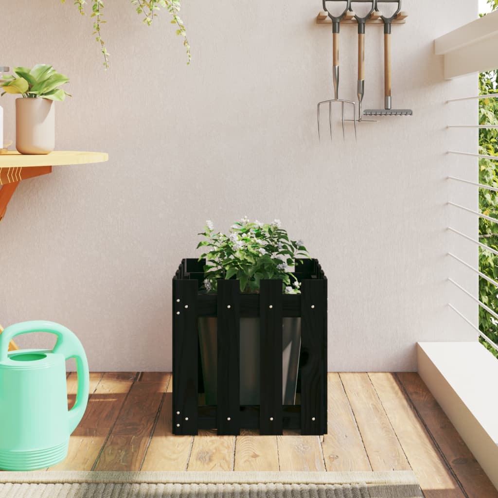 Jardinière | Bac à fleurs | Pot de fleurs avec design de clôture noir 40x40x40 cm pin massif438798 - 2