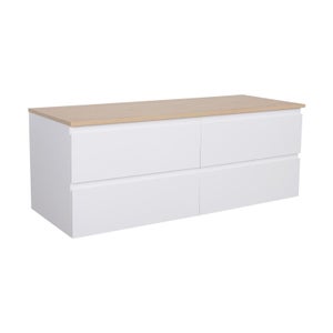 Meuble double vasque 120cm avec plan bois SORRENTO Blanc